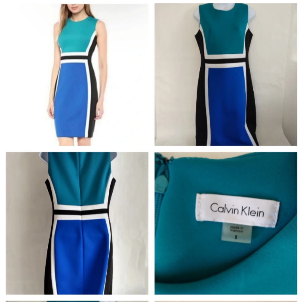 women's Calvin Klein Dress, Stretch Ponte Sheath Dress, Size 8, Royal/Teal Color
